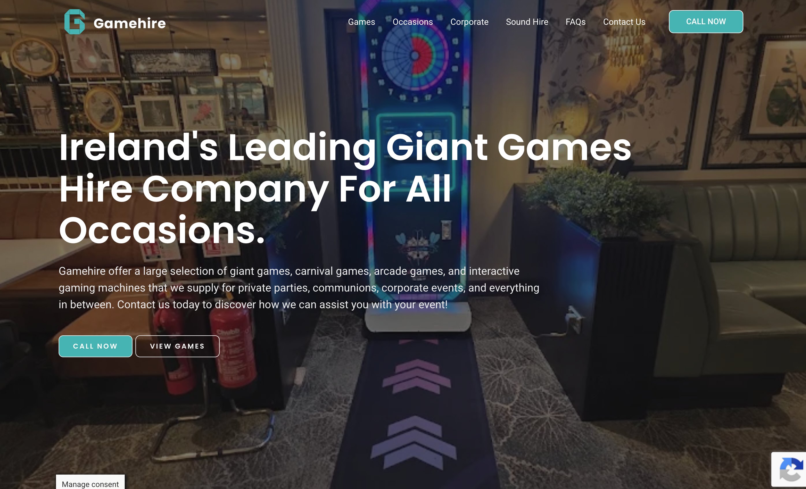 Gamehire website homepage